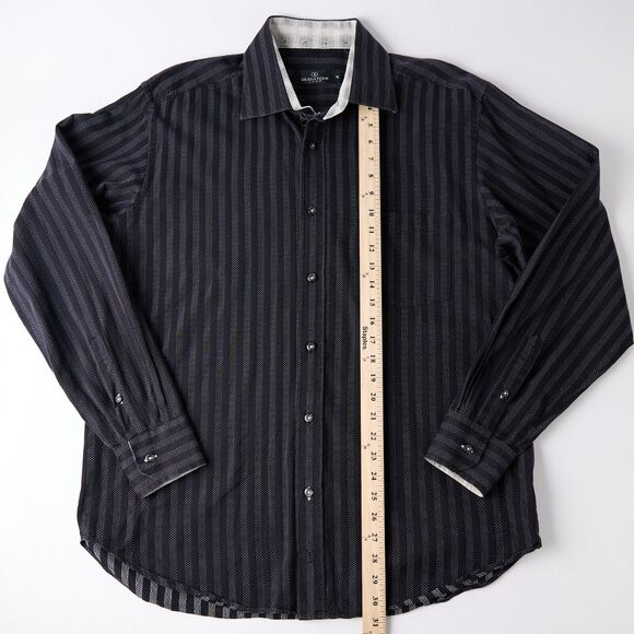 Bugatchi Uomo Shirt XL Black Striped Button-Up Men Long Sleeve Classic Going out - Picture 4 of 12